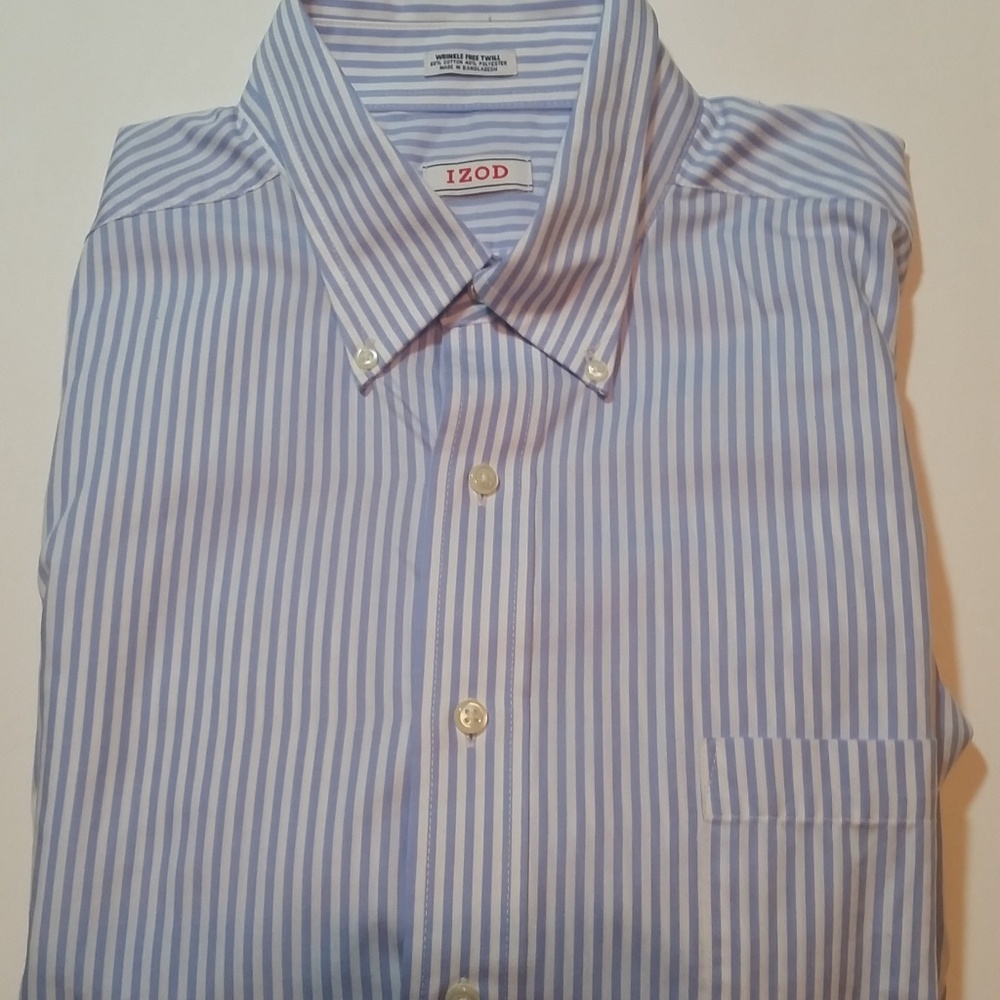 Izod Men's Large Shirt Blue/White Striped Neck 16 1/2